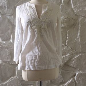 J. Crew White Embroidered Long Sleeve Blouse Sz 2